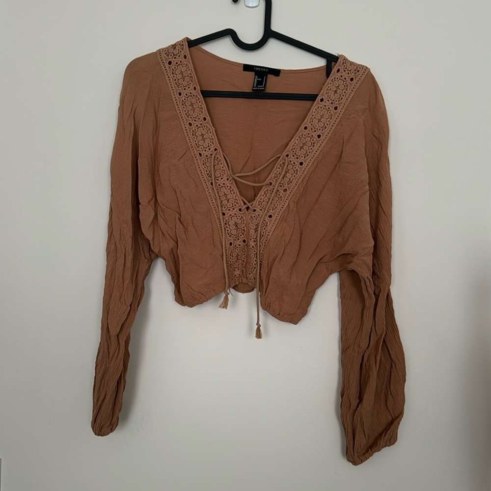 Forever 21 Cropped Brown Blouse